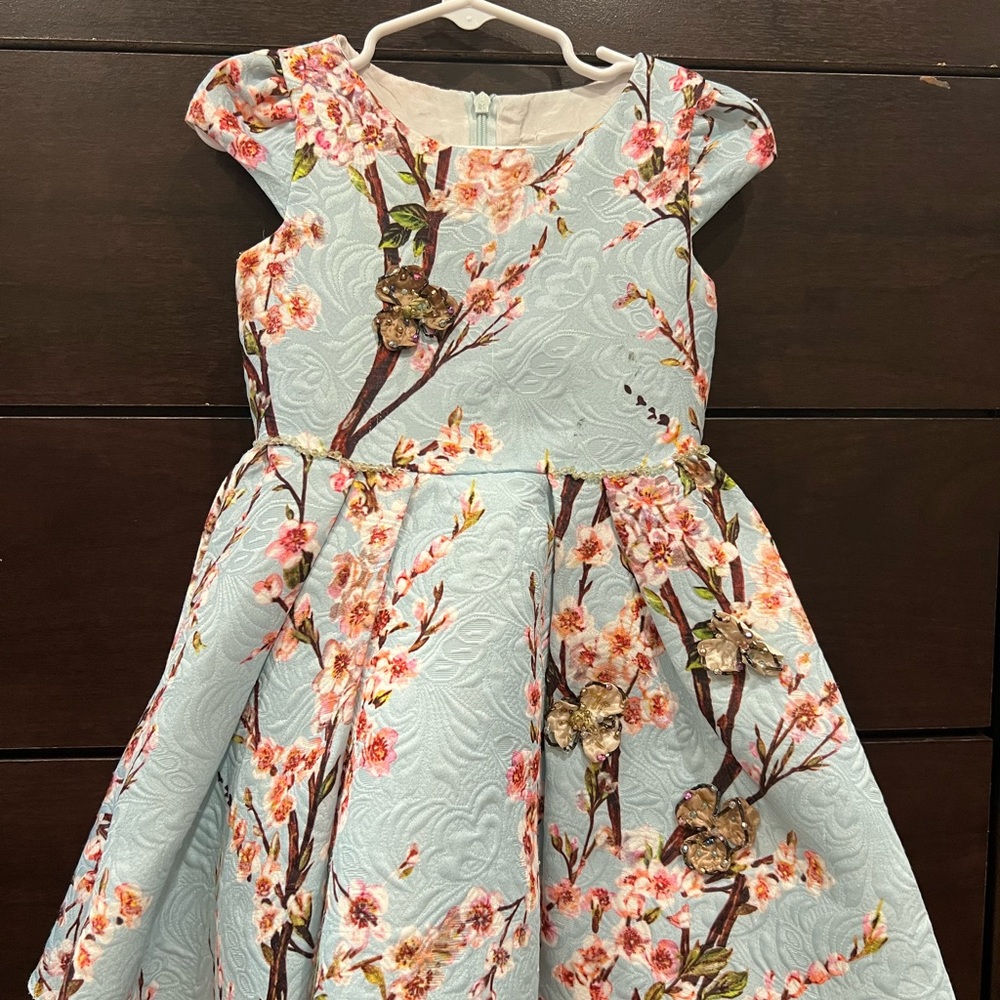Gorgeous short sleeve pale blue dress for 3-5 year old girl.
